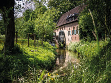 Molengebouw met waterrad en beek.